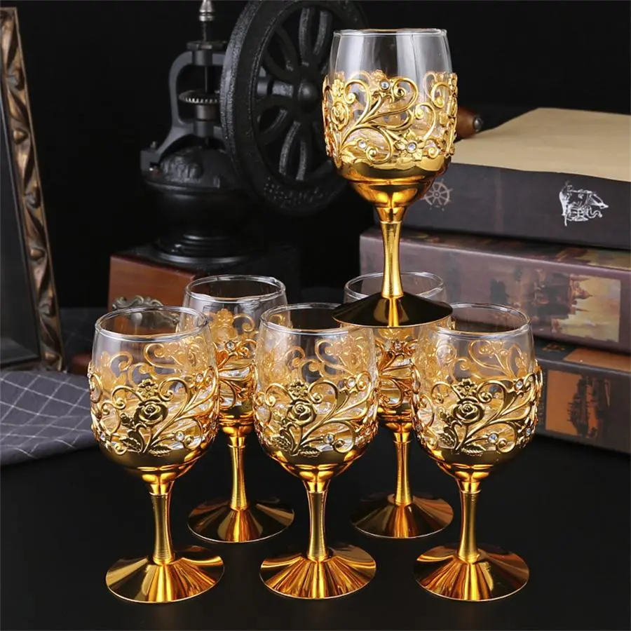 Vintage Flower Pattern Glass Goblet, 6 Counts/set Elegant Exquisite Champagne Goblet, Drinking Cup for Wedding Party, Home Decor, Premium Drinking Glasses, Champagne Wine Cup