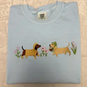 Spring cute dachshunds floral spring embroidered comfort colors T-shirt