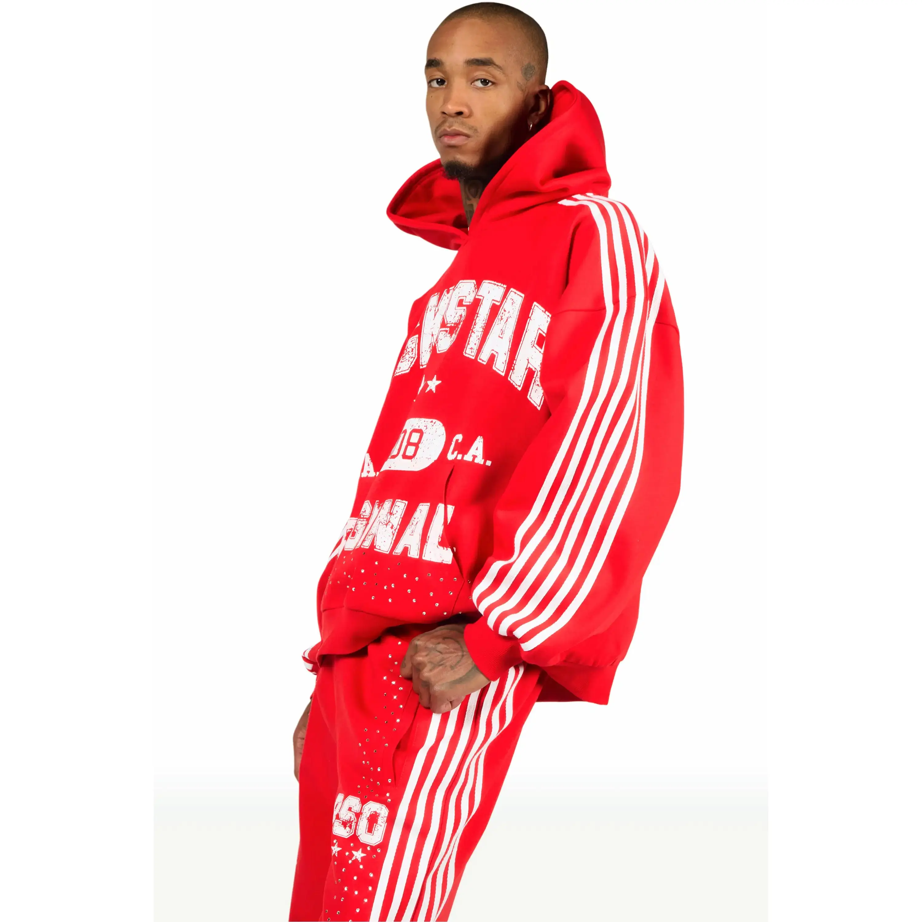 Tylla Red Rhinestone Hoodie/Baggy Pant Track Set Tylla Red Rhinestone Hoodie/Baggy Pant Track Set