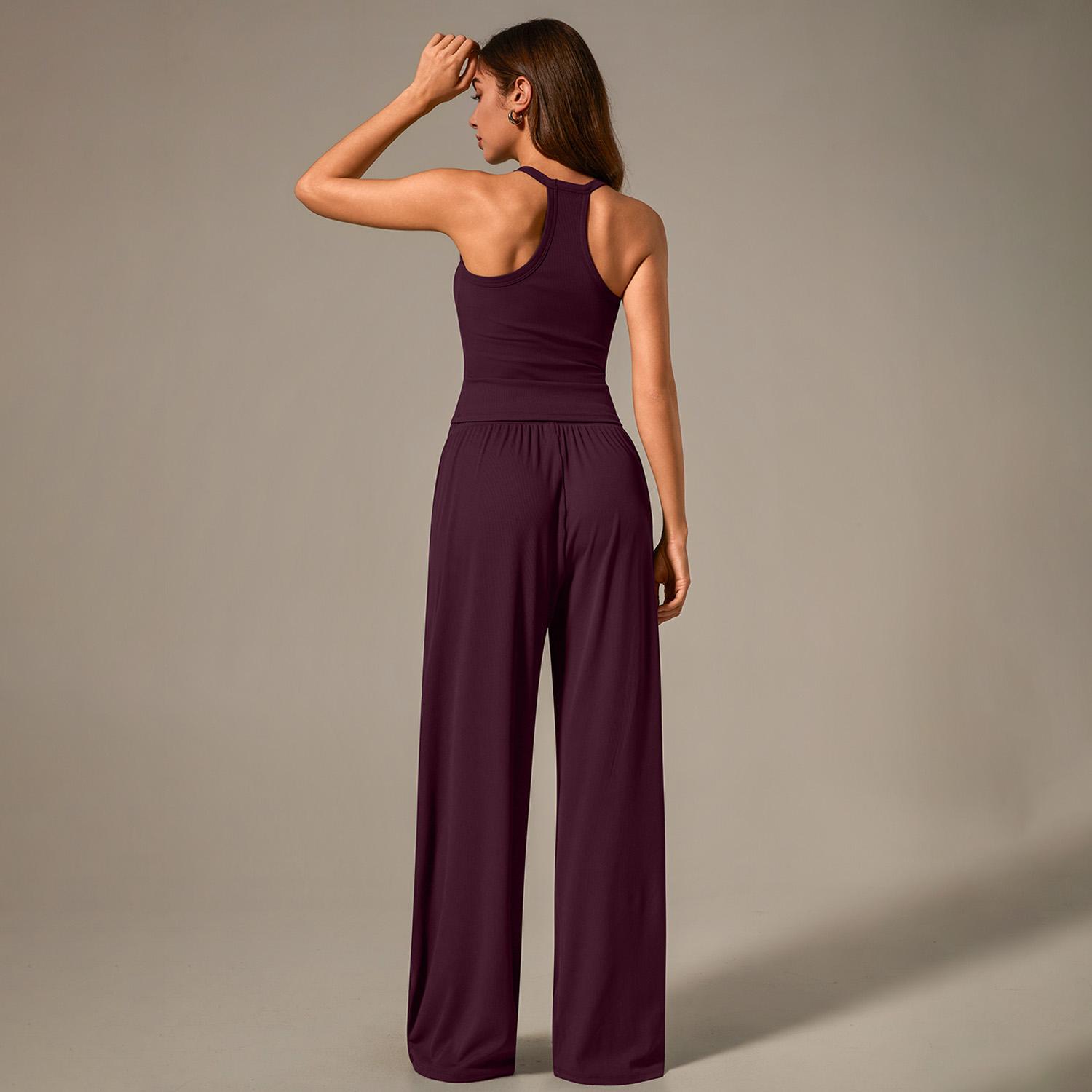 TimeOFF Women's Ribbed Two-Piece Set – Sleeveless Tank Top & Wide-Leg Pants with High Stretch Fabric, Pocket Design & Flexible Fit for Comfortable Movement & Secure Storage, Ideal for Casual Outings, Yoga & Daily Wear TimeOFF Women's Ribbed Two-Piece Set – Sleeveless Tank Top & Wide-Leg Pants with High Stretch Fabric, Pocket Design & Flexible Fit for Comfortable Movement & Secure Storage, Ideal for Casual Outings, Yoga & Daily Wear