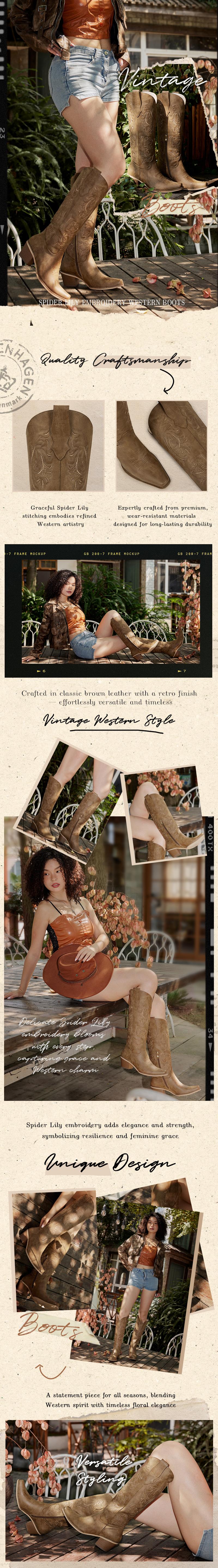 Wetkiss Spider Lily Embroidery Western Boots for Women,Elegant Floral Stitching, Comfortable Chunky Heel,5.3cm/2.09in, Perfect for Fall Outfits,Women's Shoes,Women's Boots  #TikTokShopStockUp