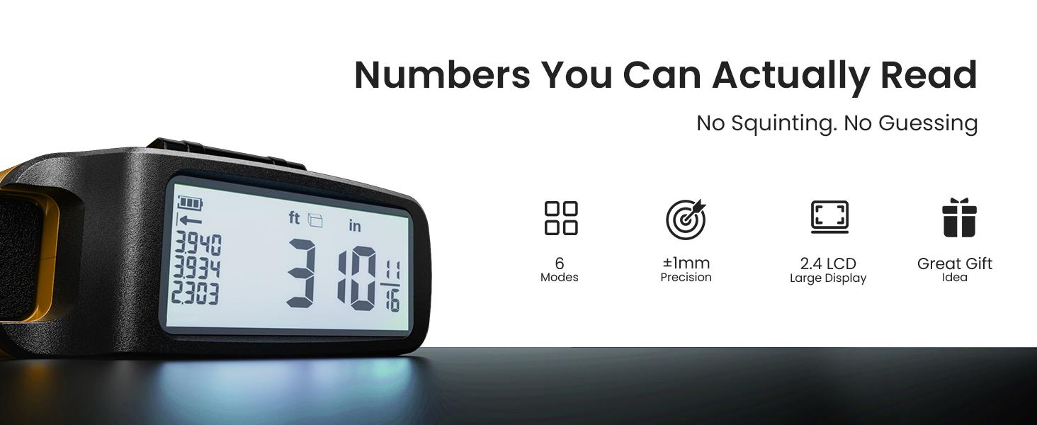 Digital Tape Measure 16 Ft, 2.4" LCD Display, 6 metric and imperial units, Easy Read Digital Measuring Tape Retractable with Fractions 1/16 Rechargeable Measurement Tool for Distance/Area/Volume, For Men gift  ,Perfect New Year Gift Idea