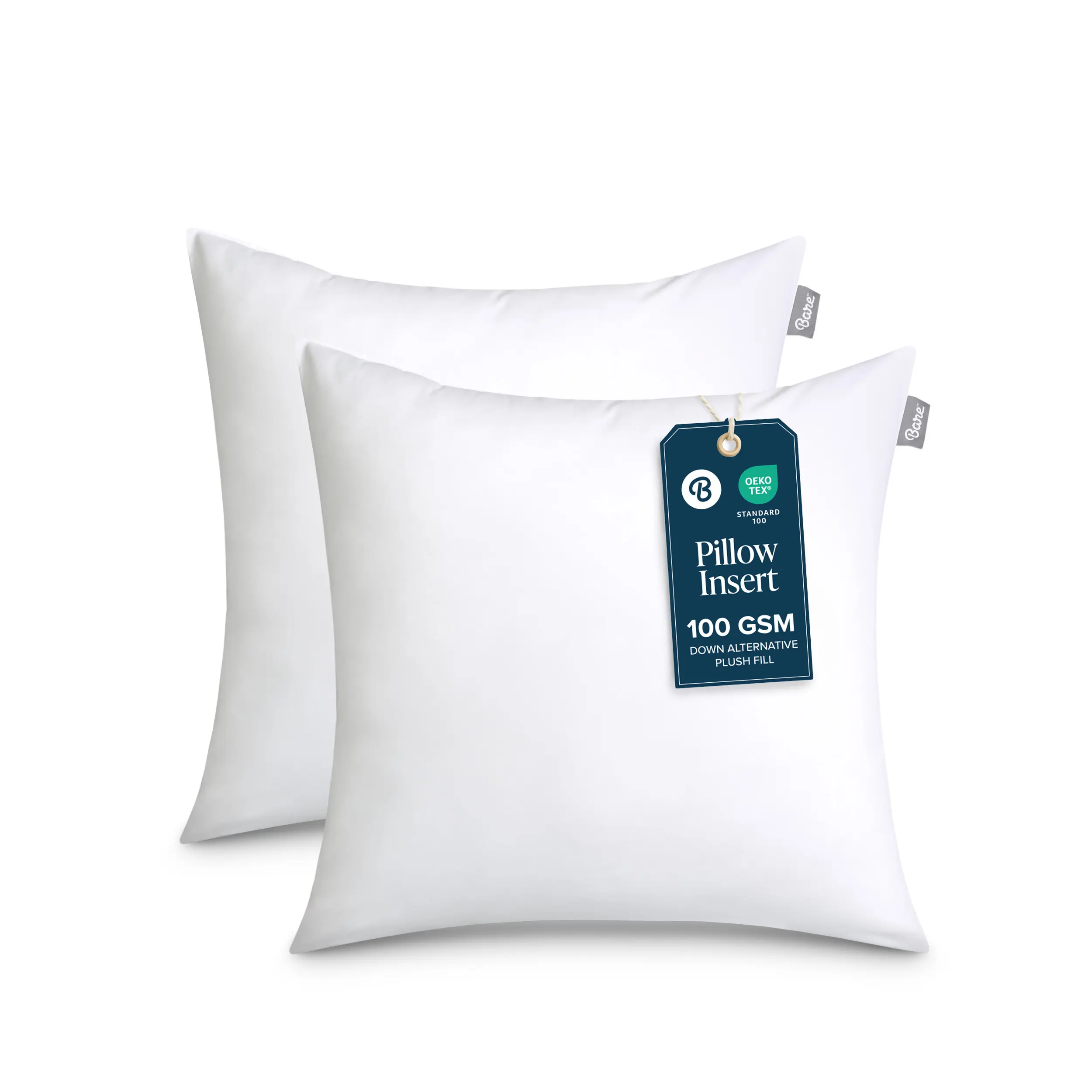 Bare Home White Microfiber Shell Hypoallergenic Hollow Fiber Fill Pillow Inserts - Pack of 2, Multi-Size, for Room Decor, House Decor, Sofa-to-Outdoor Bedding & Cozy Resting