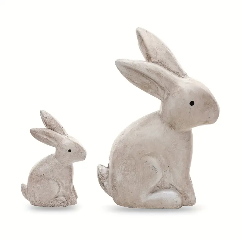 2pcs Rustic Wooden Easter Bunny Decor Vintage White Bunny Figurines for Table Centerpiece, Small Decorative Rabbit Statues for Rustic Home Spring Farmhouse Decoration Ornaments