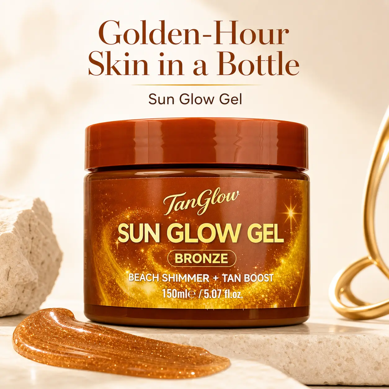 TanGlow Sun Glow Gel (5.07oz) - Tanning Accelerator for for Sun-Kissed Glow, Smooth Instant Golden Shimmer, with Coconut Oil, Carrot Seed Oil, Vitamin E & Jojoba Oil