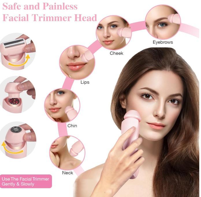 Women’s electric shaver, 2-in-1 women’s electric epilator, USB rechargeable portable hair clipper for legs, arms, and face, with detachable head, wet/dry dual use, pink