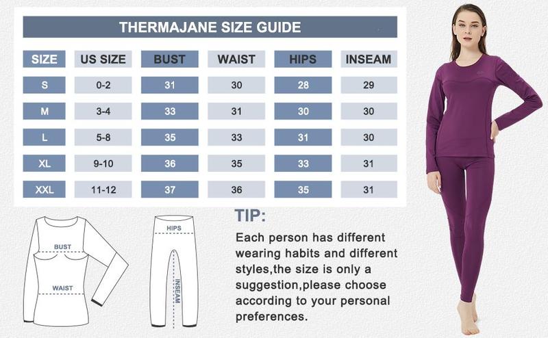 Women's Thermal Underwear Set - Fleece Lined Base Layer Top & Bottom for Skiing, Cold Weather Long Johns Winter Thermal Set, Soft Brushed Interior Women's Thermal Underwear Set - Fleece Lined Base Layer Top & Bottom for Skiing, Cold Weather Long Johns Winter Thermal Set, Soft Brushed Interior