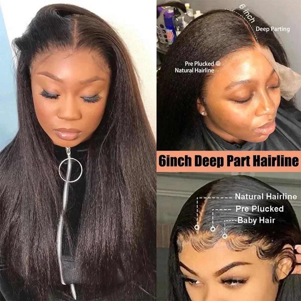 Bling Hair 180 Density Kinky Straight Glueless 360 Lace Frontal Wigs for Black Women 13x6 HD Lace Frontal Wig Preplucked Natural Black Color Soft Healthy Full Density