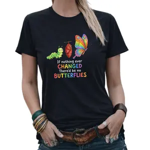 Whimsical Life Cycle of Butterfly Printed on Inspirational Minimalist Graphic Tee