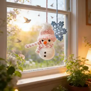 Crochet Snowman Snowflake Car Hanging Ornament | Car Charm Decor | Spring Awakening Amigurumi Sunshine Decor