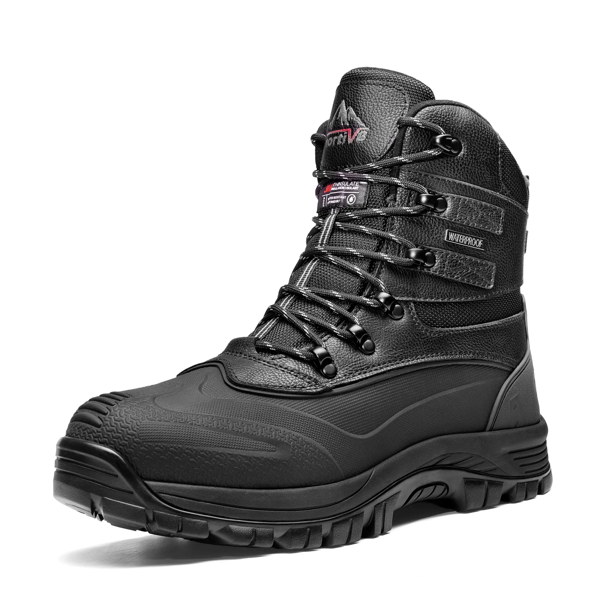 NORTIV 8 Men's Insulated Waterproof Fabric Boots, Casual Lace-up Mid-Top Design with Slip Resistant Rubber Sole for Outdoor Hiking, Laces, Mid Boot