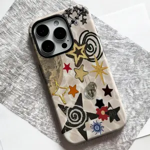 Retro Stars Y2k Collage Phone Case,Funky Twinkle Night Whimsy Artistic Cover For iPhone 17 16 15 14 13 12 11 Pro Max