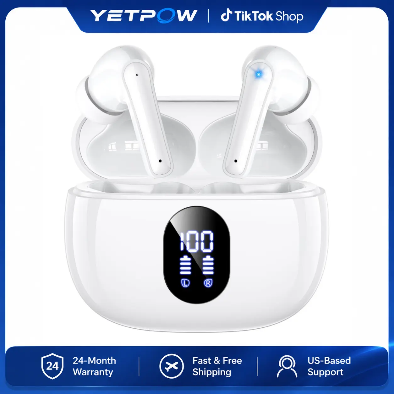 Bluetooth Earbuds, Wireless Earbuds with Bluetooth 5.3, 65H Playback, Dual LED Digital Display Charging Case, 13.2mm Bass Stereo Sound, Touch Control, IPX7 Waterproof Earphones for iPhone Android Sports Workout, T18 tiktokshopbacktoschool