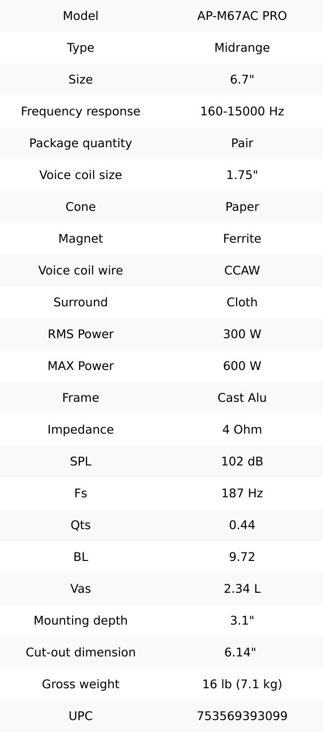 Deaf Bonce Apocalypse AP-M67AC PRO | 6.5” 600 Watts Mid-Range Speakers (Pair)