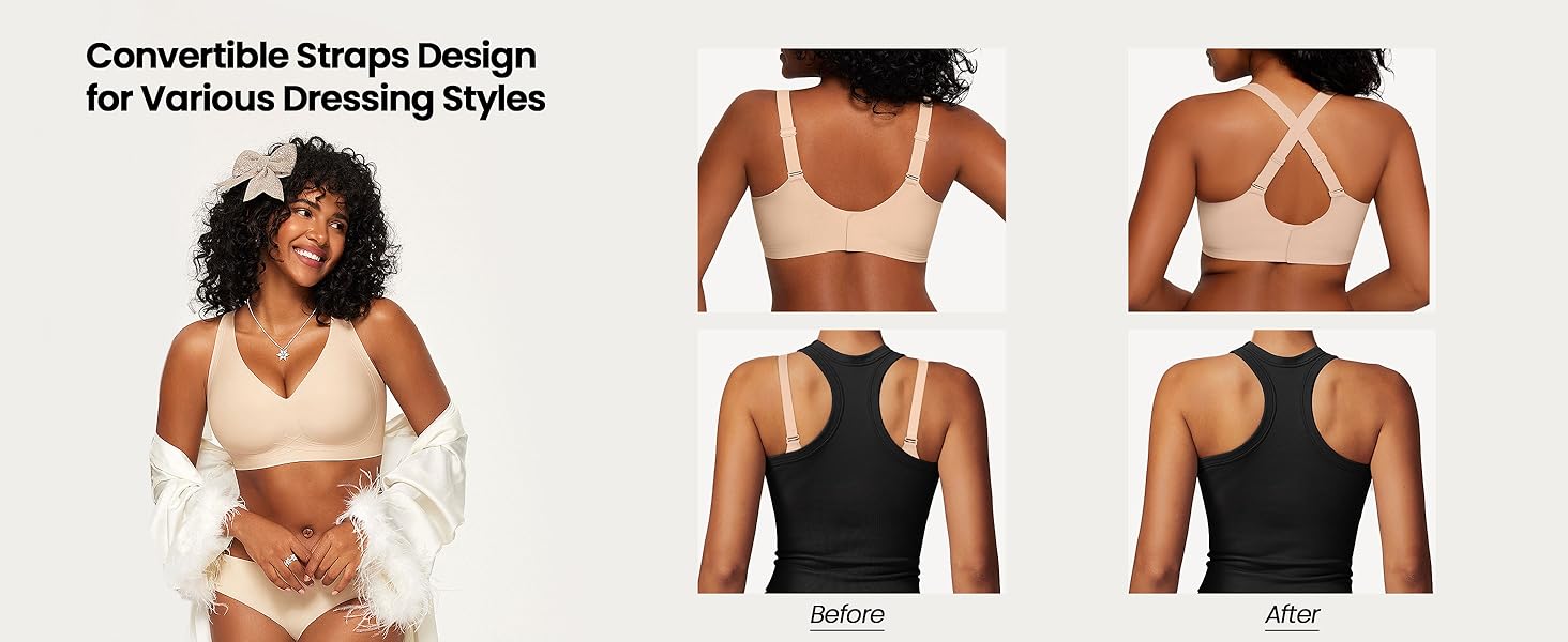 OEAK Women's Jelly Seamless Bras Deep V Wireless Plus Size Full Coverage Comfort Bras No Underwire Bra Soft Breathable Sleep Bralettes