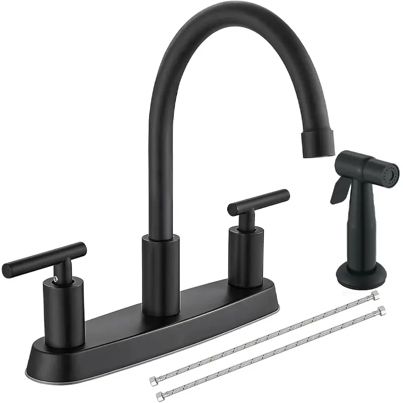 Kitchen Faucet with Pull Out Side Sprayer, High Arc 360° Swivel Spout, 2-Handle 8 Inch Centerset Kitchen Sink Faucet with Side Sprayer, 3 or 4 Hole Kitchen Faucet for RV, Utility & Laundry Sink, Brushed Nickel or Matte Black
