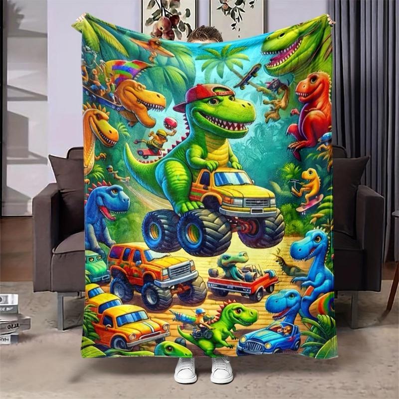 Soft and Fun Cartoon Dinosaur Pattern Blanket, Comfortable Dinosaur Truck Plush Blanket, Perfect for A Cozy Nap or Afternoon Nap in The Bedroom. Soft and Fun Cartoon Dinosaur Pattern Blanket, Comfortable Dinosaur Truck Plush Blanket, Perfect for A Cozy Nap or Afternoon Nap in The Bedroom.
