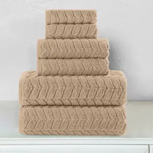 Elegant Comfort 6-Piece Turkish Cotton Braided Towel Set, 2 Washcloths, 2 Hand Towels and 2 Bath Towels