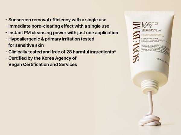 LACTO SOY ENZYME DEEP CLEANSING FOAM [100ml] - Enzyme foam for deep, gentle pore cleanse & sunscreen removal - Korean Skincare Facial Cleanser Foaming Cleanser