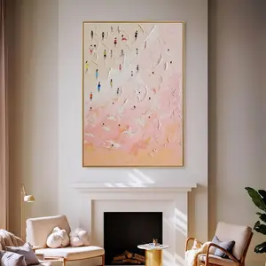 Abstract Coastal Wall Art | Pink Summer Beach Painting| Frameless Poster N