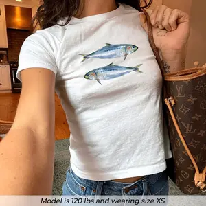 Sardines Baby Tee, Y2K Fish Graphic  90S Fitted Baby Tee, Coquette