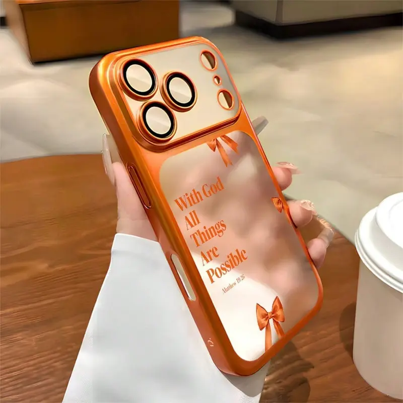 Inspirational Festive God Art Protective Phone Case - Electroplated, Semi Transparent, Frosted, Fully Enclosed, Orange, Soft TPE Grip, Cover Protector for iPhone 17 Pro Max,16,15,14,13,12 (Thermoplastic Polyurethane Mobile Accessory, Ideal Christmas Gift)