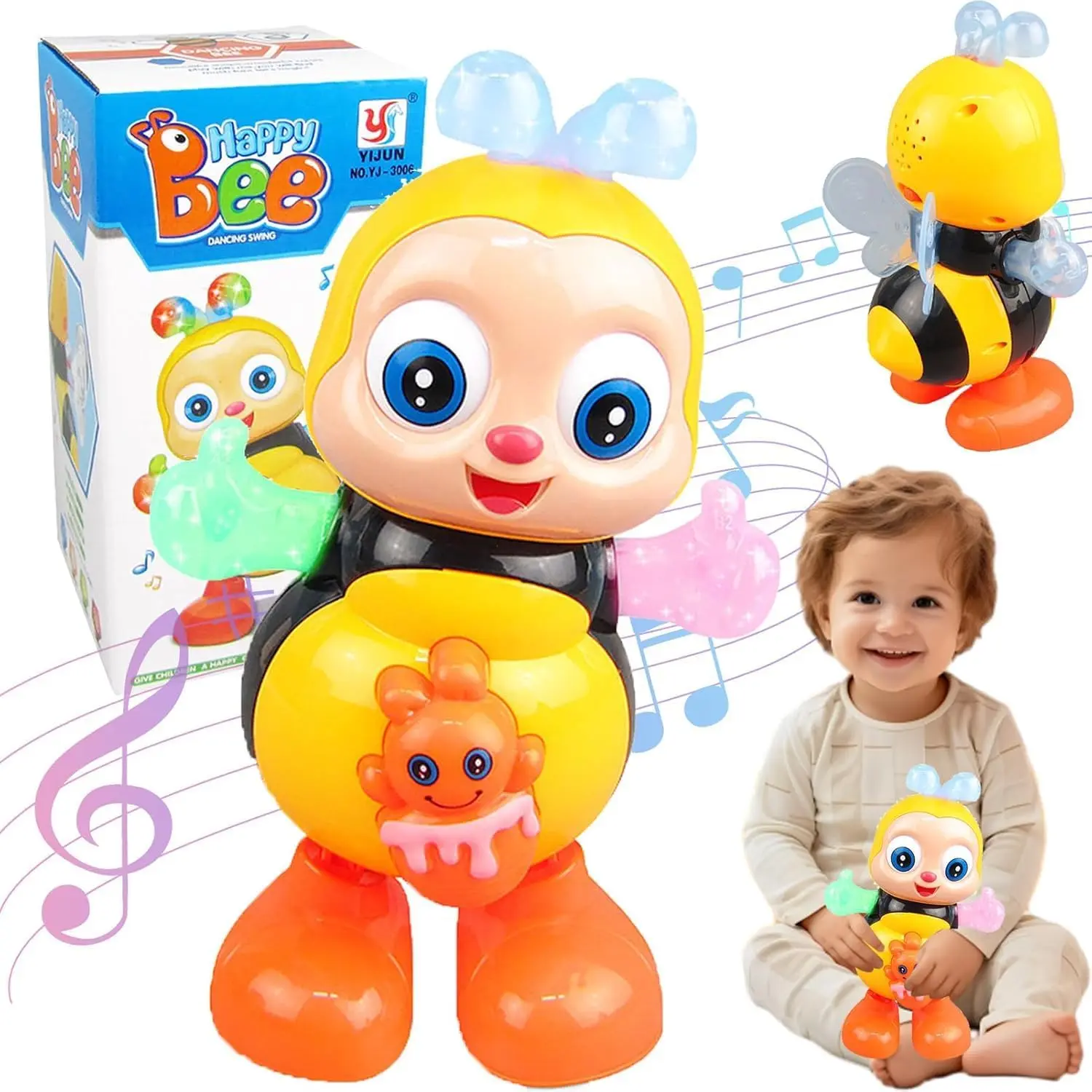 Electric Space Duck/Bee, Electric Toys with Lights and Sounds,  Cute Singing Walking Duck Toys with Music LED Lights ，Moving Walking Dancing Toys for Toddlers