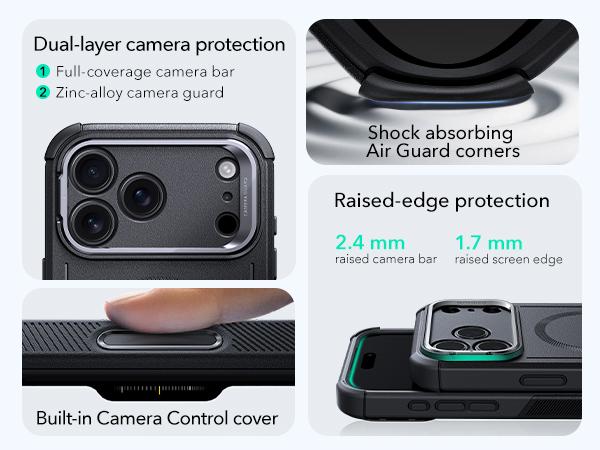 ESR Magnetic Cyber Series Case for iPhone 17/16/15 with Stash Stand & Camera Control 23FT Shock Absorption MagSafe Accessories Durable Protection