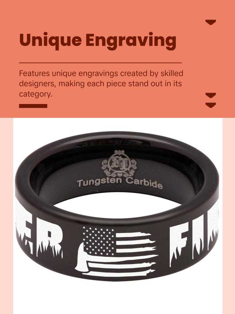 Firefighter Axe American Flag Tungsten Carbide Ring