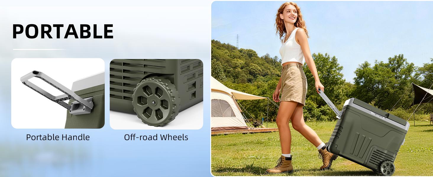 Antarctic Star 12V Portable Refrigerator 50L, 12/24V DC & 100-240V AC, Compressor Fridge Freezer for Car Camping Travel Boat, APP Control, -4°F to 68°F, Electronic Touch Screen，Green