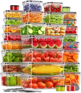 60PCS Food Storage Containers with Lids, BPA Free Leakproof Plastic Meal Prep Containers Set, Reusable Kitchen Food Storage Boxes with Labels & Marker