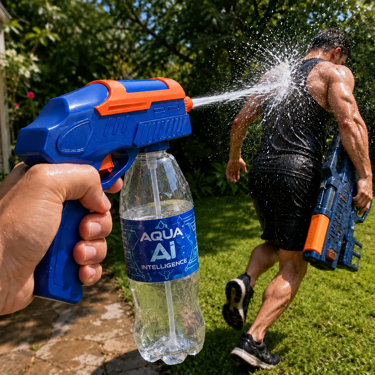 Automatic Squirt Watergun for Kids & Adults - Rechargeable, 1-Click Auto Blaster, Fits 28mm Soda Bottles, 20FT Range, Compact & Powerful, Lightweight, Batteries Included, Backyard Fun Pool Beach Summer Toy Gift Automatic Water Blasts, 200Kpa (29 Psi)