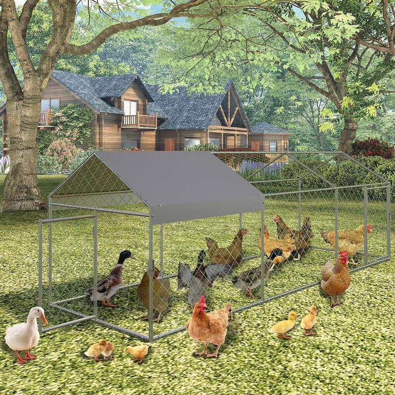 120X40x40 Inch Metal Chicken Coop, Large Walk-in Outdoor Poultry Run with Cover for Chickens Ducks Rabbits, Outdoor Coop for Yard, Silver