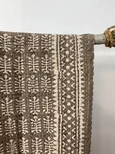 Sundari Sandstorm Block Print Cotton Kantha Quilt