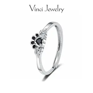 Cute Paws Open Ring, Synthetic Obsidian Ring, Elegant and Stylish Style Jewelry for Women, Unisex Thumb Ring, Angel Adjustable Cat and Dog Ring Memorial Gift for Girls, Lover, Friends, for Pet Lovers, Birthday Christmas and Valentine's Day