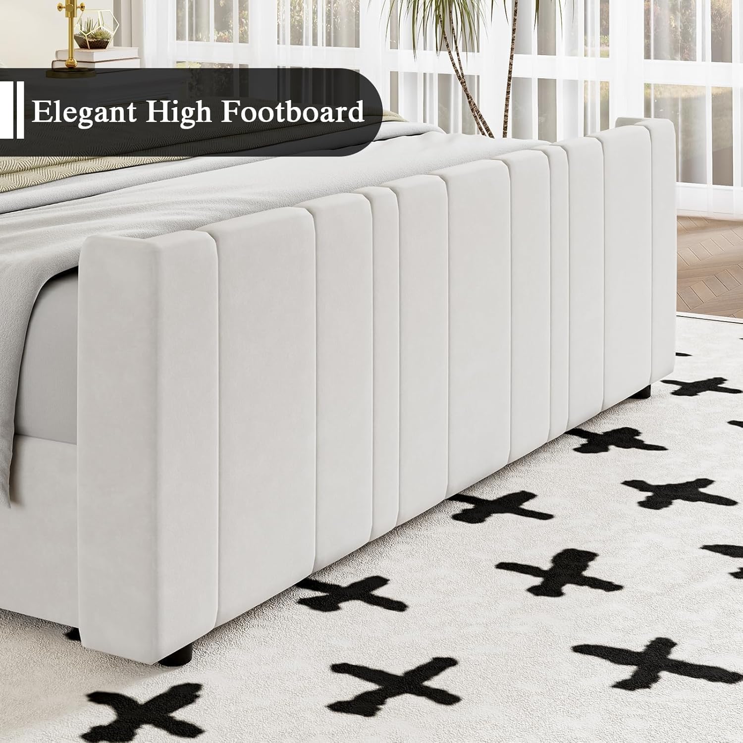 HOMBCK Bed Frame, No Mattress, Soft Velvet, with Vertical Channel Tufted Wingback Headboard & Footboard, Noise Free, Easy Assembly