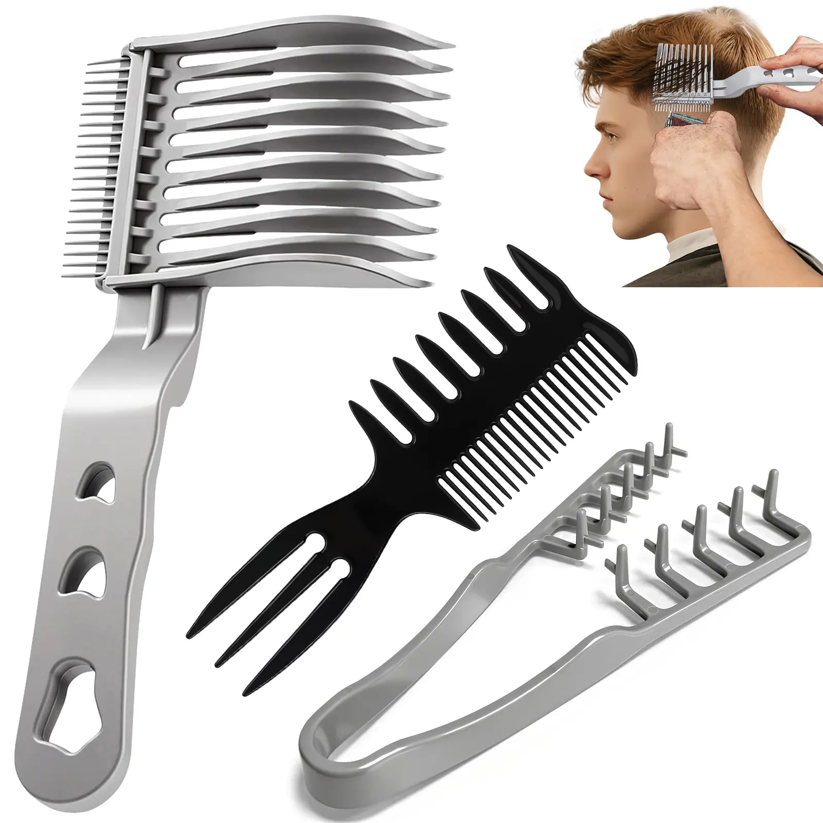 Professional Fade Comb Set for Barbers, Hair Blending Comb & Fade Guide Comb, Clipper Over Comb for Self Haircut, Barber Tools for Men Home & Salon