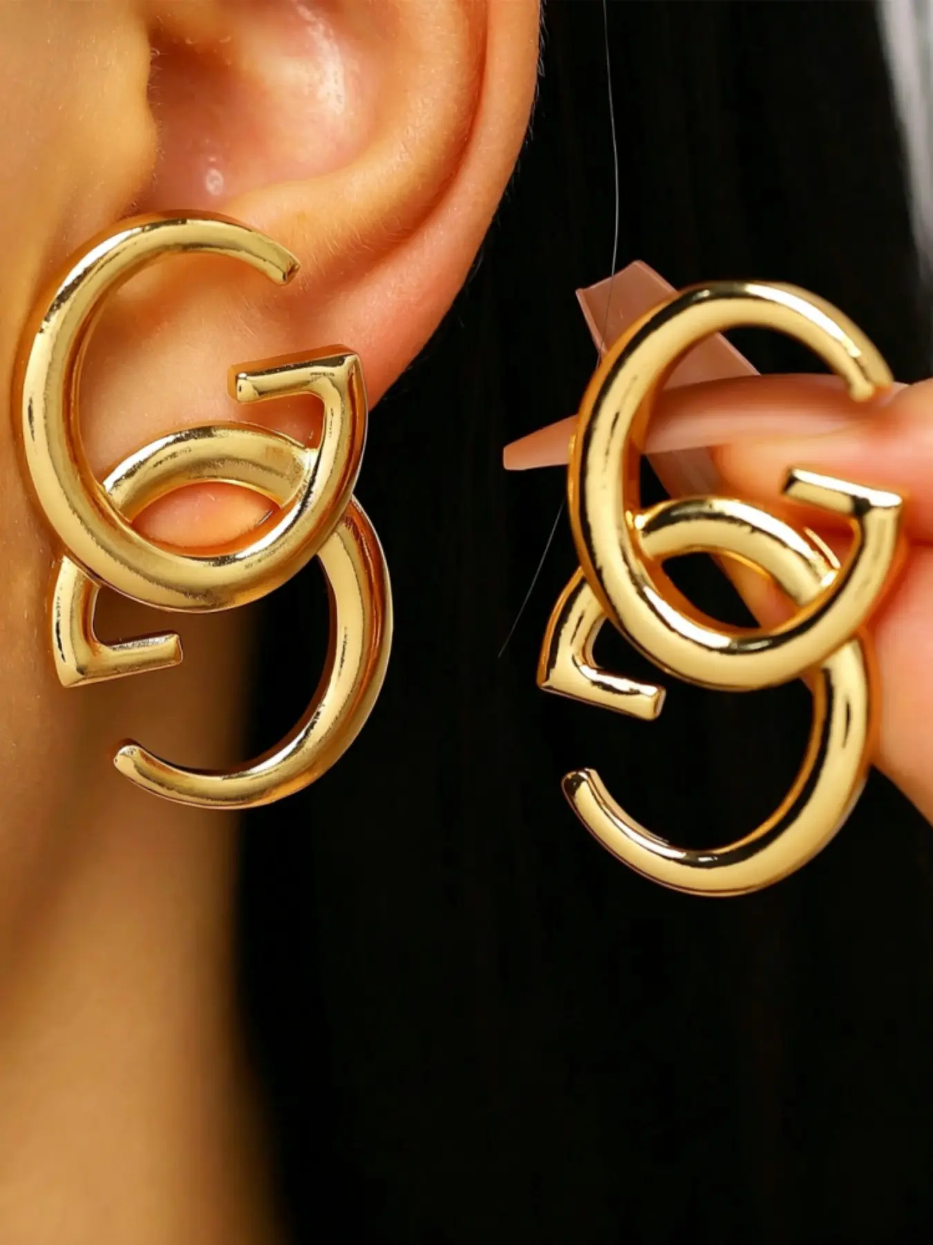 Ligui Geometric Double G Earrings, Multi-Color Options, Minimalist Fashion Stylish Jewelry for Women, Casual Style, All Seasons