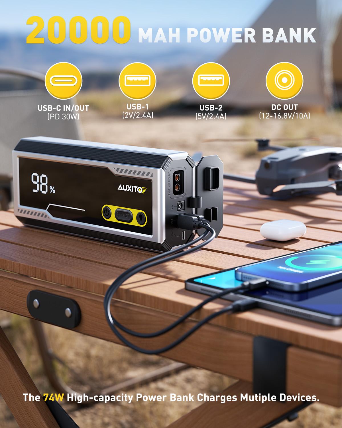 AUXITO 10000A Jump Starter, 12V Car Battery Jump Starter, Up to All Gas/All Diesel Engine with LED Display, 30W Type-C Fast Charging and 168W DC Output, 3-Mode Flashlight, Storage Case