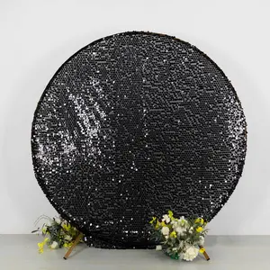 Sparkly Black Big Payette Sequin Backdrop Stand Cover for Round Wedding Arch - 7.5ft