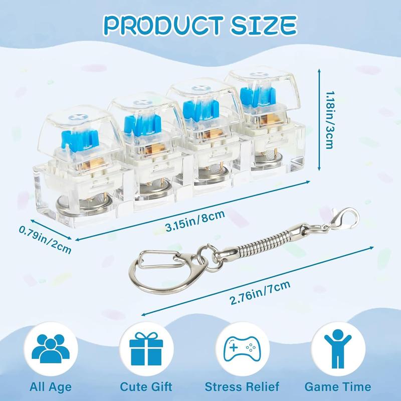 1/2/3 PCS Keyboard Fidget Toy, Keyboard Fidget Keychain 4-in-1 Keyboard Decompression Button Finger Clicker Toys, Button Stress Relief Fidget Gifts to Relief Stress