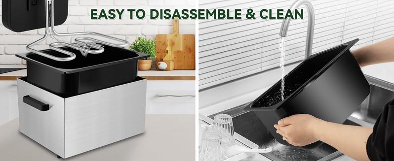 SUSTEAS Electric Deep Fryer with 3 Baskets 5.2 QT Oil Capacity Cool Touch Sides Easy to Clean Nonstick Basket for Home Use 1800 Watt Immersed Heating Element