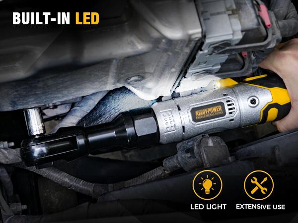 Cordless Electric Ratchet Wrench Set, 60Ft-lbs, 12V Extended Cordless Ratchet Wrench 3/8", 6 Sockets, 1/4" Adapter, Forward/Reverse Switch, 2 Batteries, 1/2" Adapter