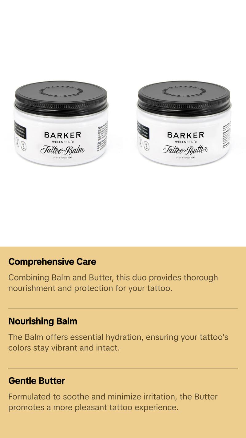 Barker Wellness Tattoo Aftercare Duo - Balm and Butter for Comprehensive Tattoo Care - Cosmetics