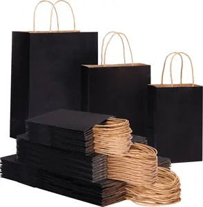 OUTUXED 75Pcs Black Paper Bags with Handles Assorted Sizes Kraft Paper Bags Bulk Gift Bags for Retail, Merchandise, Business, Shopping, Party