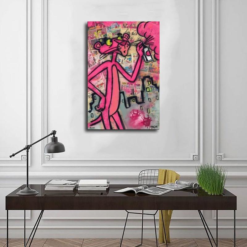 Pink Panther Street Art Graffiti Edition Print, Poster with Spray Decor Kitchen