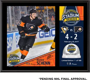 Brayden Schenn Philadelphia Flyers 12" x 15" 2017 Stadium Series Sublimated Plaque with Game-Used Ice - Limited Edition of 199