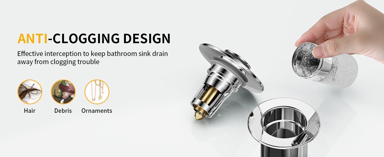 Bathroom Sink Stopper for 1.1-1.45 Inch, Pop Up Sink Drain Filter with Removable Stainless Steel Filter Basket Hair Catcher, for US Bathroom Sink Stopper Replacement Bathroom Sink Stopper for 1.1-1.45 Inch, Pop Up Sink Drain Filter with Removable Stainless Steel Filter Basket Hair Catcher, for US Bathroom Sink Stopper Replacement
