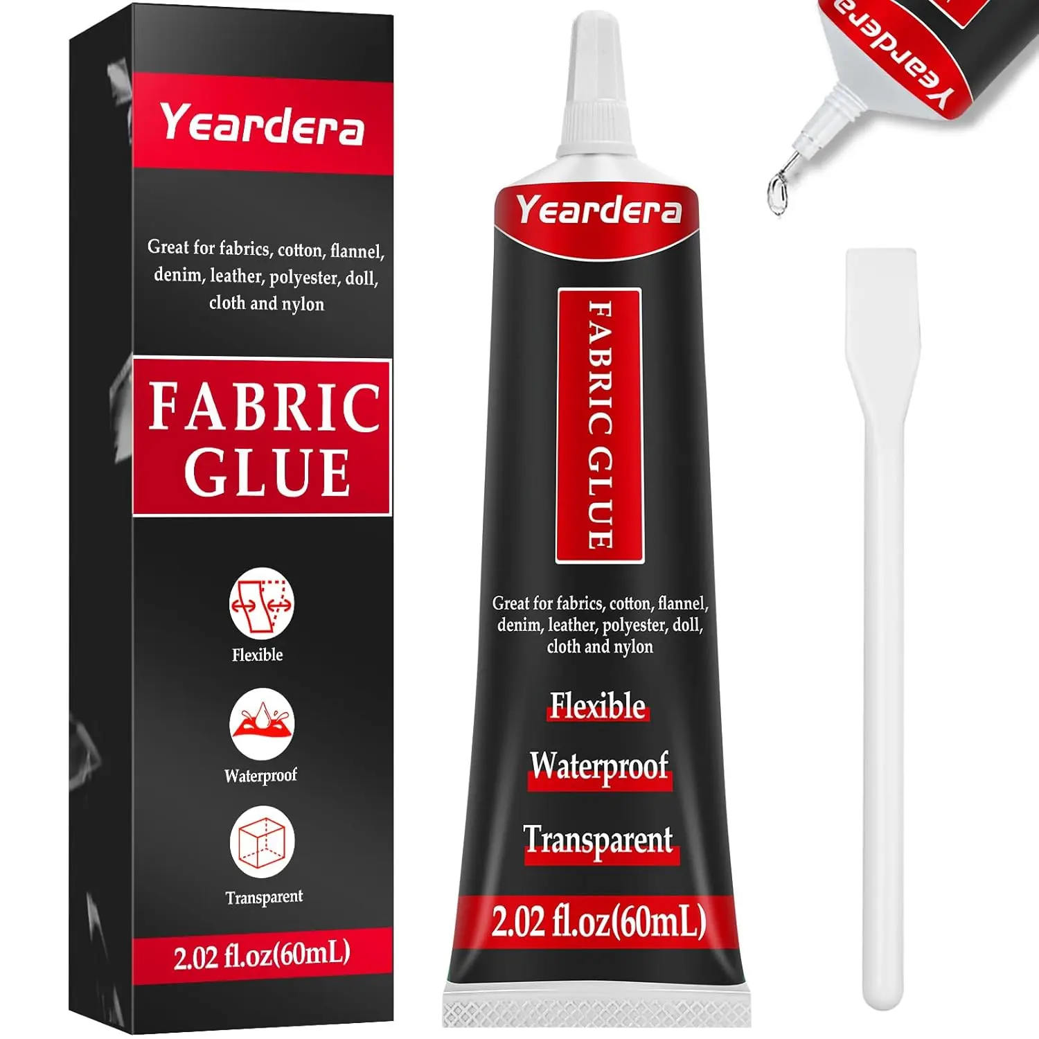 60ml Permanent Fabric Glue Kit - 1 Glue Bottle, 1 Stick, High Adhesion, Aging Resistance, Needle Design, Gentle on Skin, Waterproof, No Yellowing, Transparent Paste, Clothing Repair Adhesive for Denim, All Fabrics
