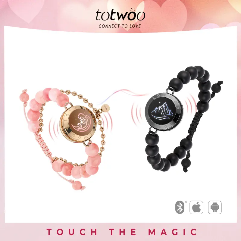 Totwoo Magic Smart Bracelets for Couples, Elegant Jewelry Bracelets with Matching Beads, Bond Touch Long-Distance Touch Couple Gifts for Adults, Matching BF and GF Fashion Accessories, Gifts For Boyfriend, Surprise Long Distance Girlfriend Gift